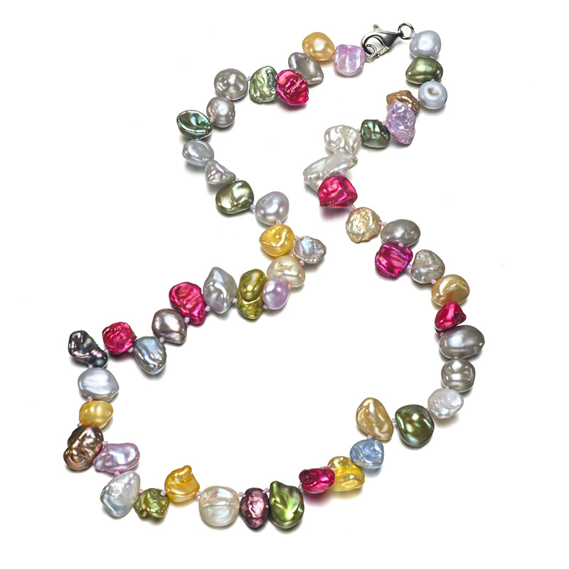 Collar de perlas cultivadas naturales de color mezclado de plata de ley 8 de 18 mm keshi de 925 pulgadas de largo con precio económico