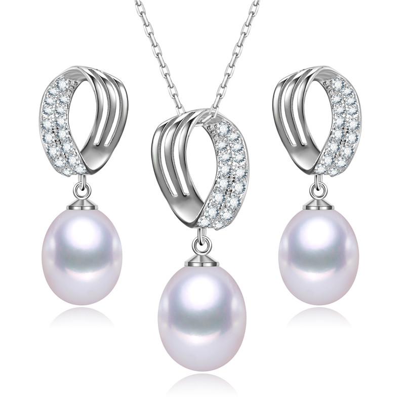 8mm drop shape white color AAA grade natural real fashion pearl set wholesale