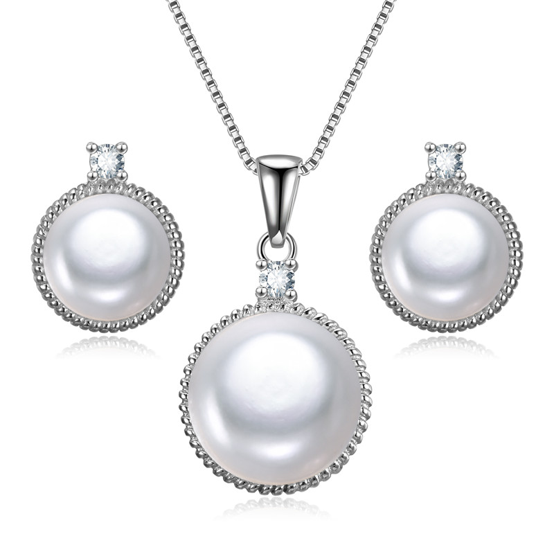 8&10mm button AAA 925silver pearl set white color pearl with cz beads real freshwater pearl