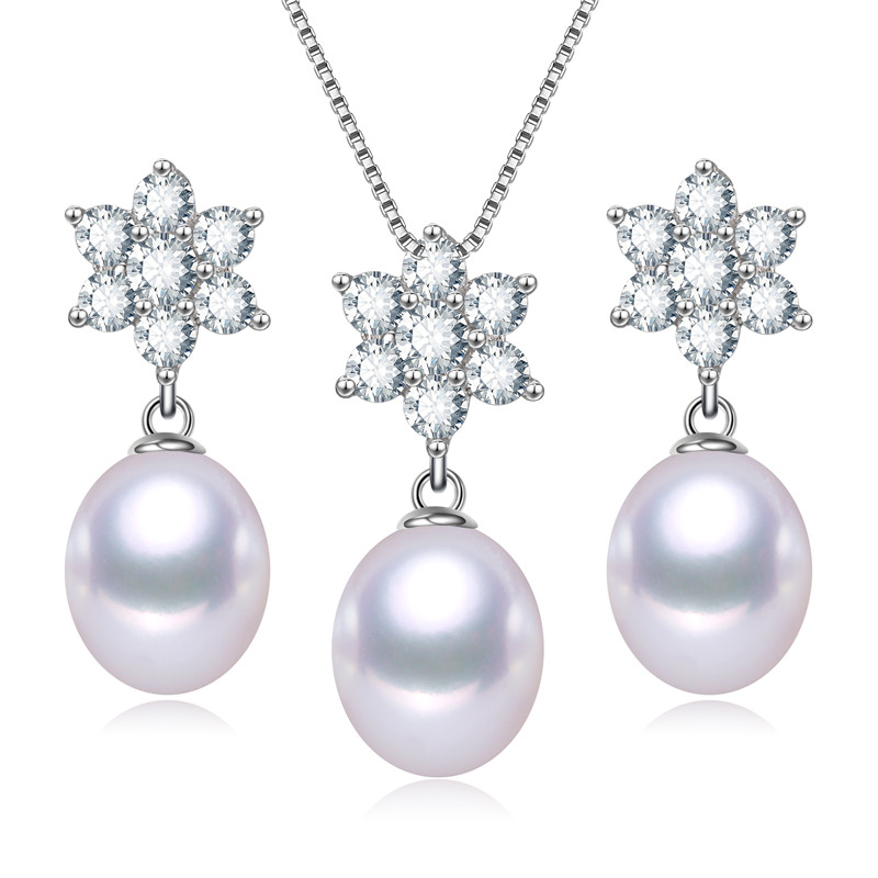 Conjunto de hermosas perlas naturales de grado AAA con forma de gota de 8 mm