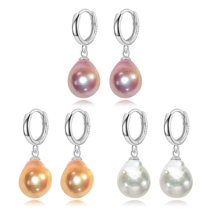 10-11mm edison natural color 100% real freshwater baroque pearl hoop earring