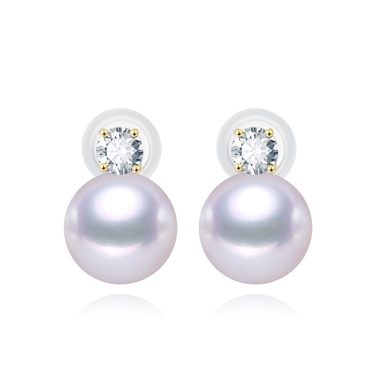 fine jewelry women fashion accessory 8mm round 18K gold fresh water natural beautiful pearl earrings