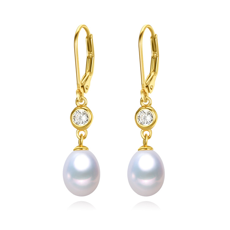 french hook 925 sterling silver drop gold plated genuine fresh water pearl earrings