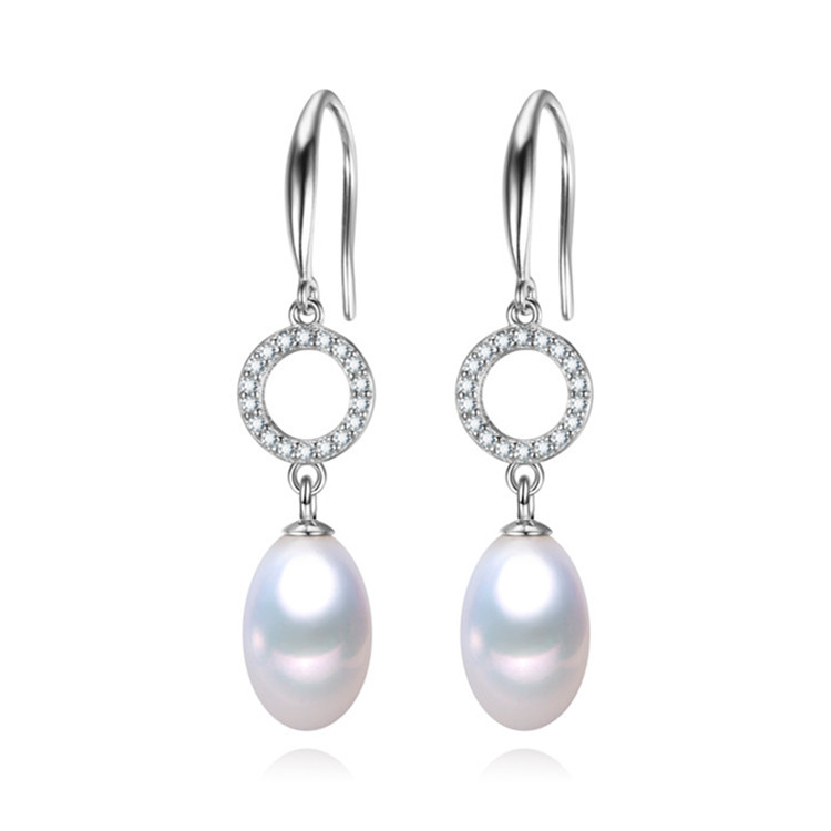 8mm drop AAA good quality 925 silver long hook pearl wedding earrings