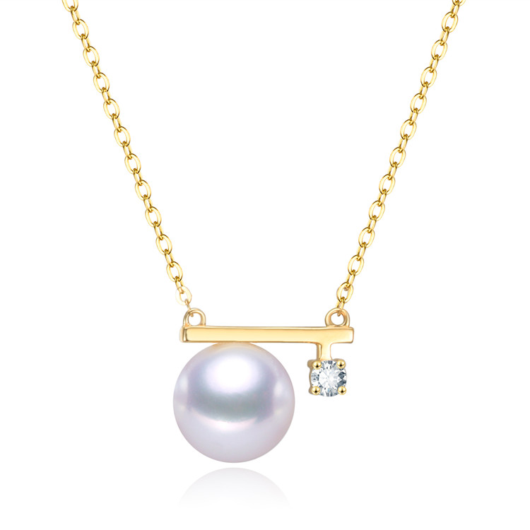 8-8.5mm real 18k with freshwater long pearl necklace with pendant