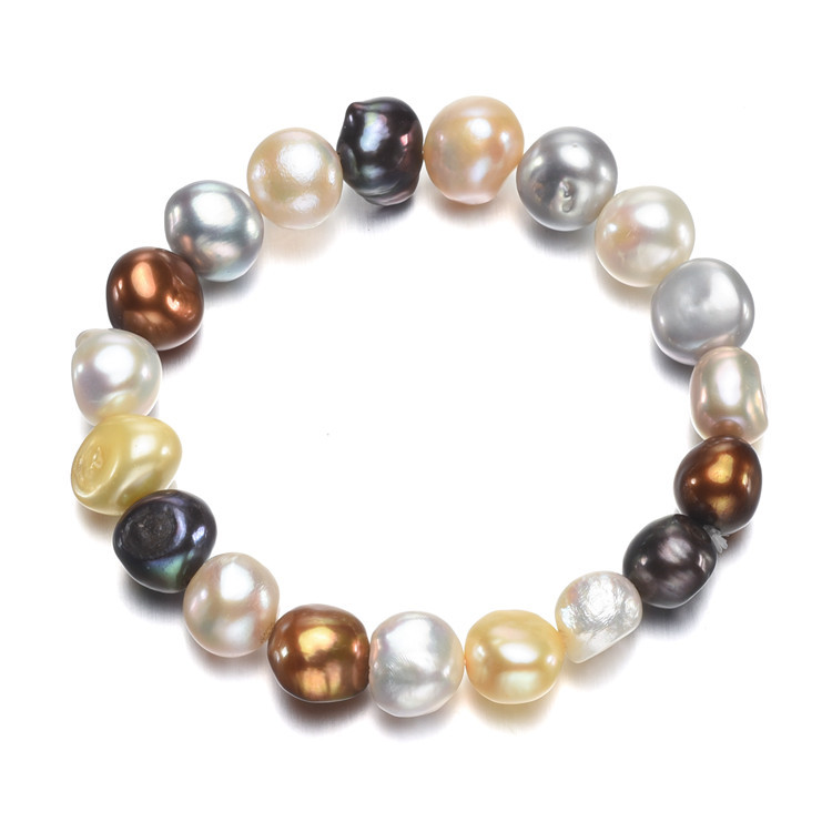 10mm AA baroque nugget freshwater natural rubber band multi coloured pearl bracelet