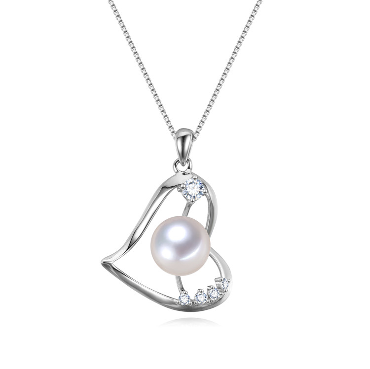 8mm button shape love shape 925silver freshwater real pearl pendant necklace