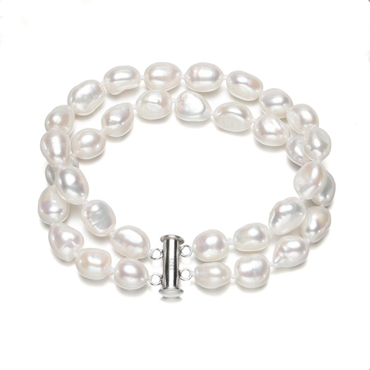 8MM AAA nugget baroque double rows 925 sterling silver women real pearl bracelets