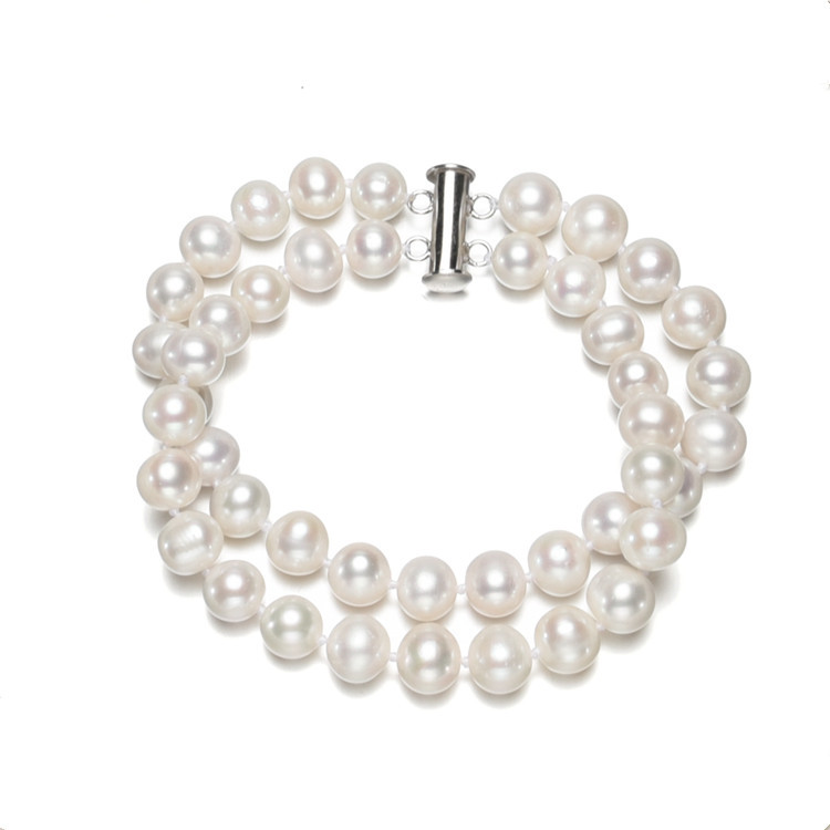 8mm off round double rows sterling silver women natural pearl jewelry handmade pearl bracelet