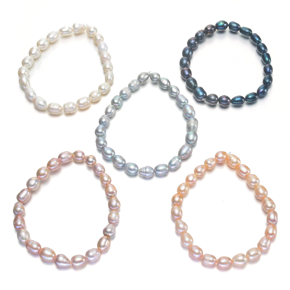 7mm A grade rice mixed 5 colors elastic fresh water adjustable pearl bracelet