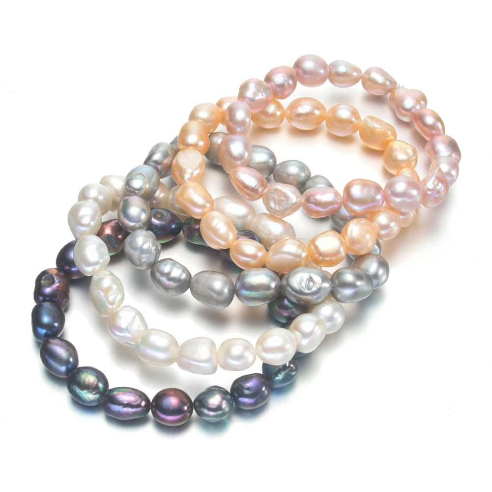 10mm AA baroque flat irregular natural rubber band natural fresh water pearl bracelets