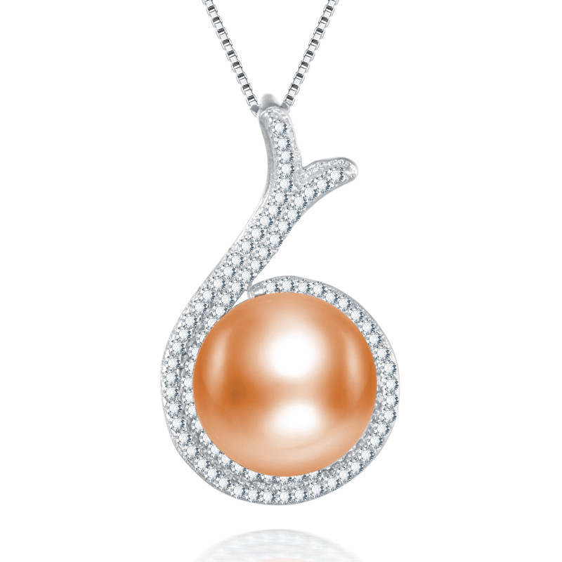 12-13mm round AAA- sterling silver  genuine freshwater women pearl pendant