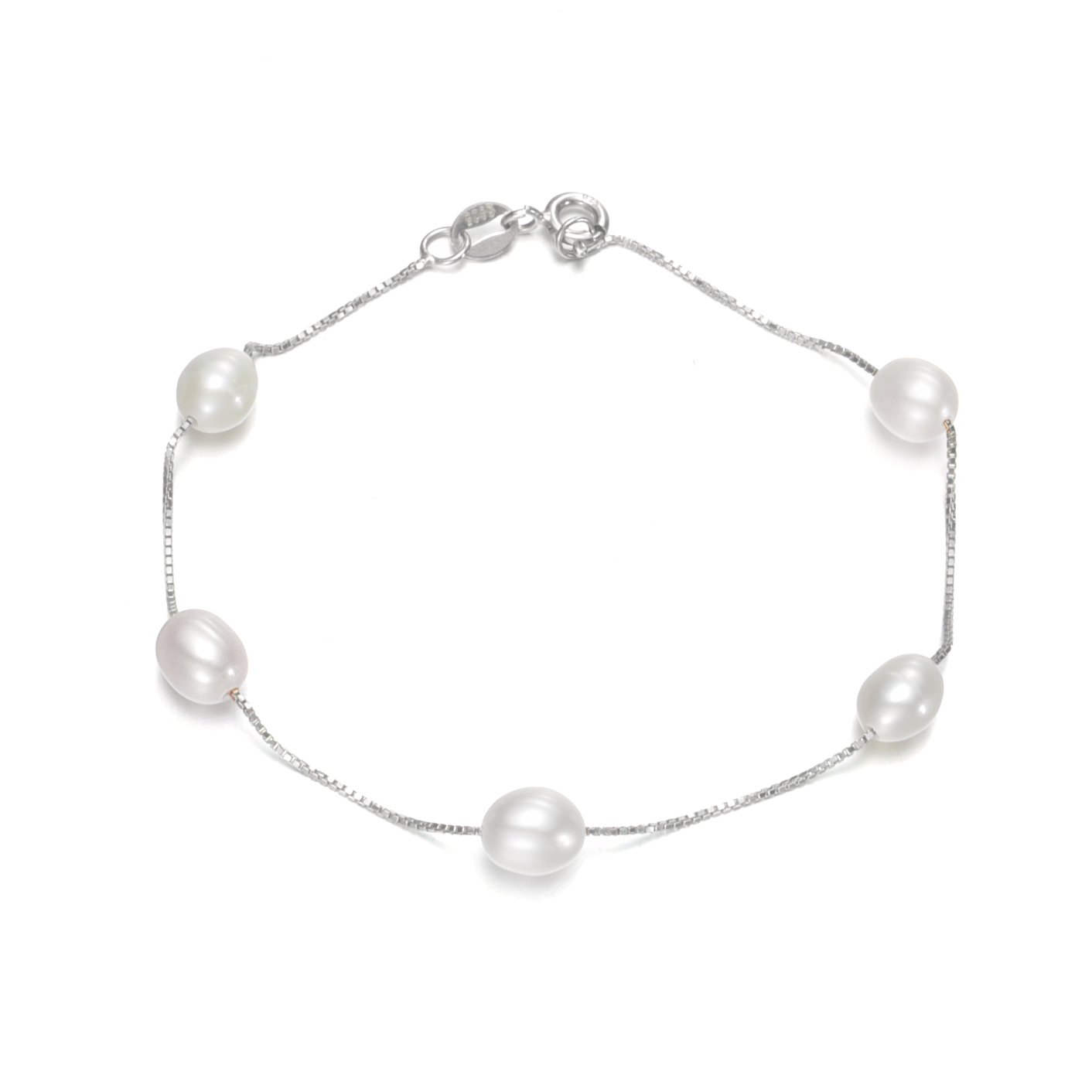 7mm AAA drop good quality 925 sterling silver chain white natural pearl bracelet wedding