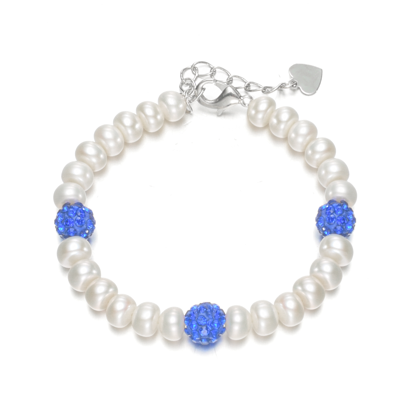 Pulsera de perlas baratas de agua dulce real natural con bola de cristal azul a precio de fábrica al por mayor