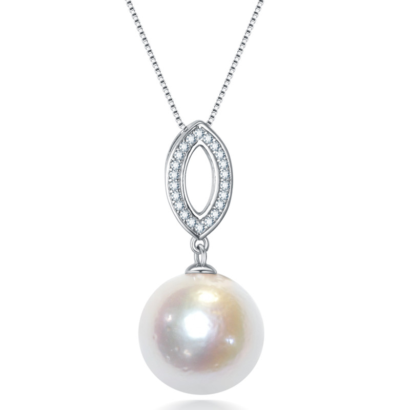 9.5-10mm AA+ round edison 925 sterling silver freshwater pearl pendant jewelry