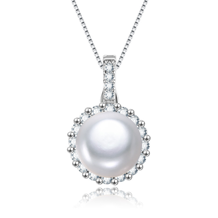 9mm button shape AAA grade 925silver natural real pearl pendant