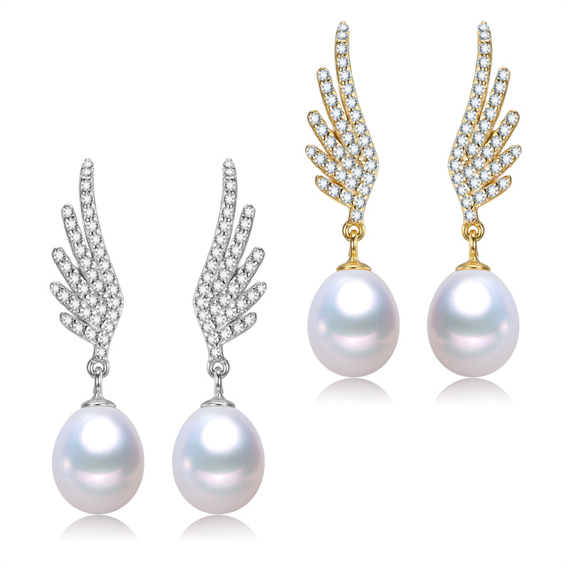 925 sterling silver angle wings women jewelry gift high quality pearl earrings