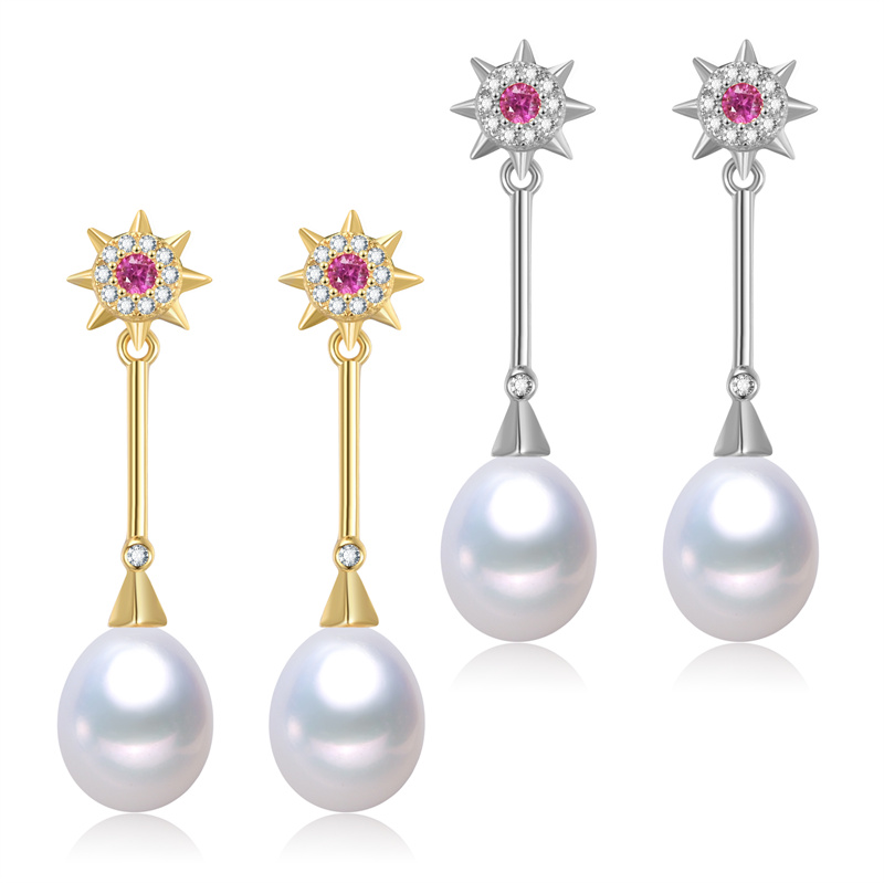 gold plated gemstone natural fresh water stud pearl earring jewelry women pearl earrings