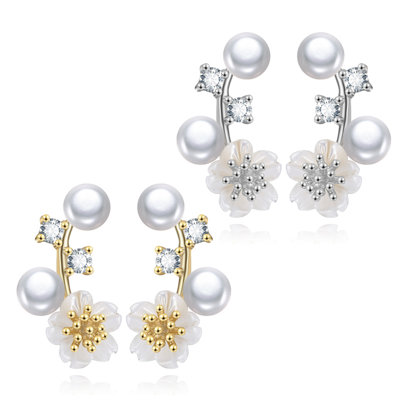 Multi bead flower petal earring stud beautiful new designer jewelry genuine pearl earrings