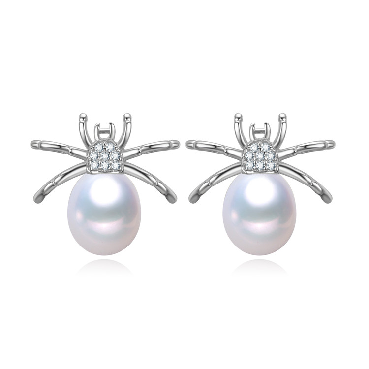 spider shape unique animal new deisgn natural pearl jewelry 925 sterling silver pearl earrings