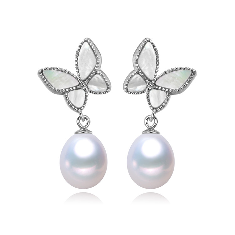 butterfly shape sterling silver real new design fresh water genuine cultured hawaiian earrings pearl