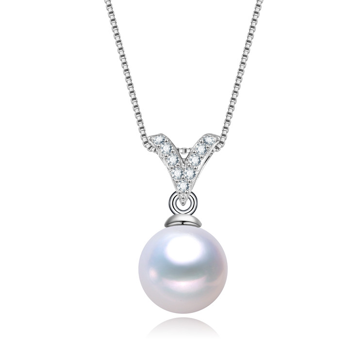 Collar con colgante de perlas reales de plata AA+ de forma redonda de 7.5-8 mm