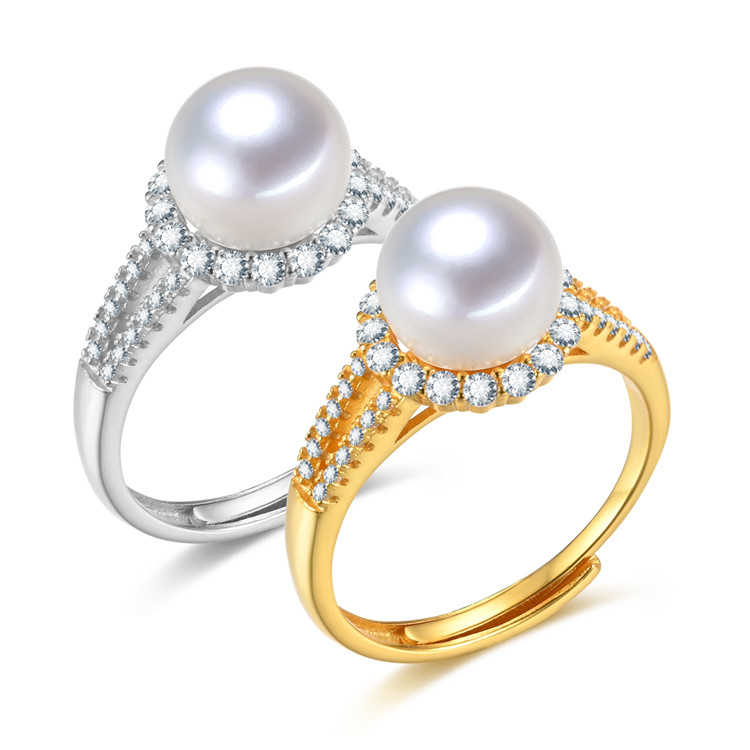 circón nuevo diseño precio al por mayor zhuji perla granja natural 925 anillos de perlas de plata para la venta