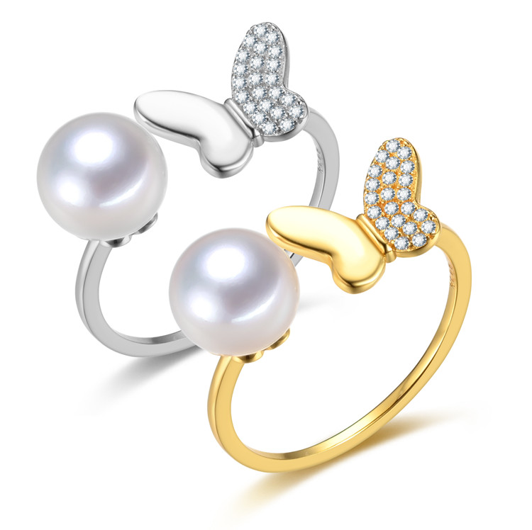 Anillo abierto para niñas, joyería natural, agua dulce genuina, anillo de plata con perla original de plata 925