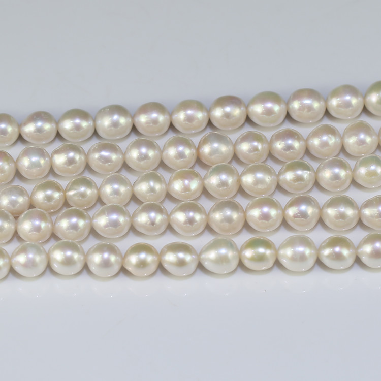 9-10mm AA nuclear nucleated round baroque irregular fresh water natural pearl strands