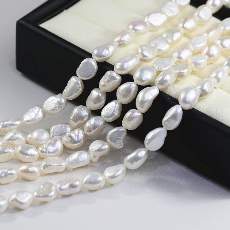 9-10mm nugget flat back white long shape natural pearl beads freshwater irregular pearls