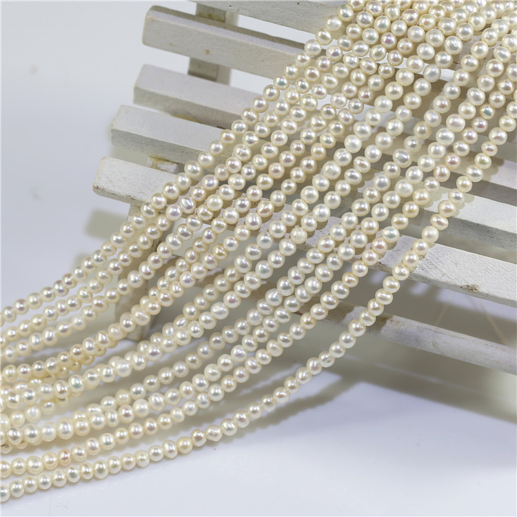 3.5-4mm tiny near round freshwater real genuone pearl choker strand natural pearl beads