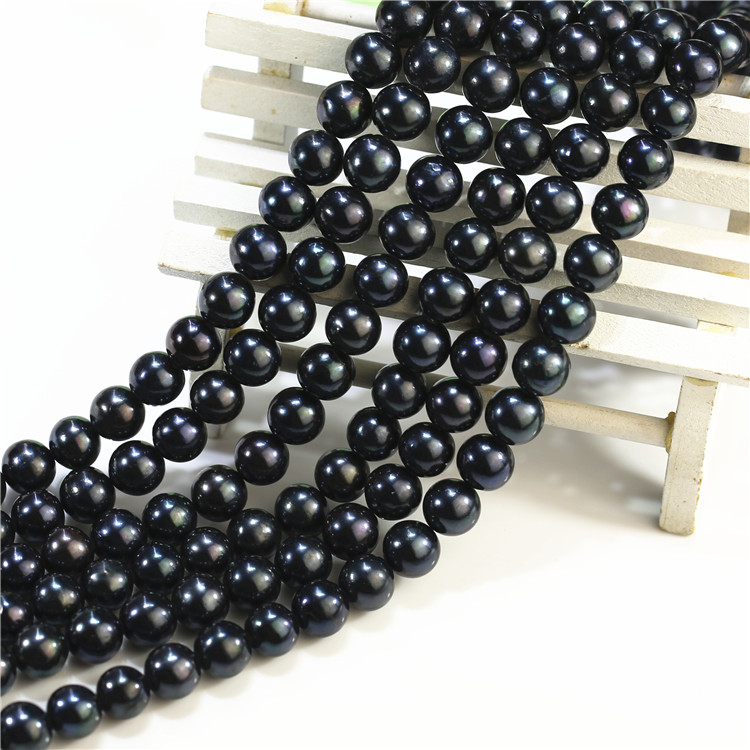 10-11mm dyed black round in bulk real pearl strand beads freshwater pearls for jewelry making