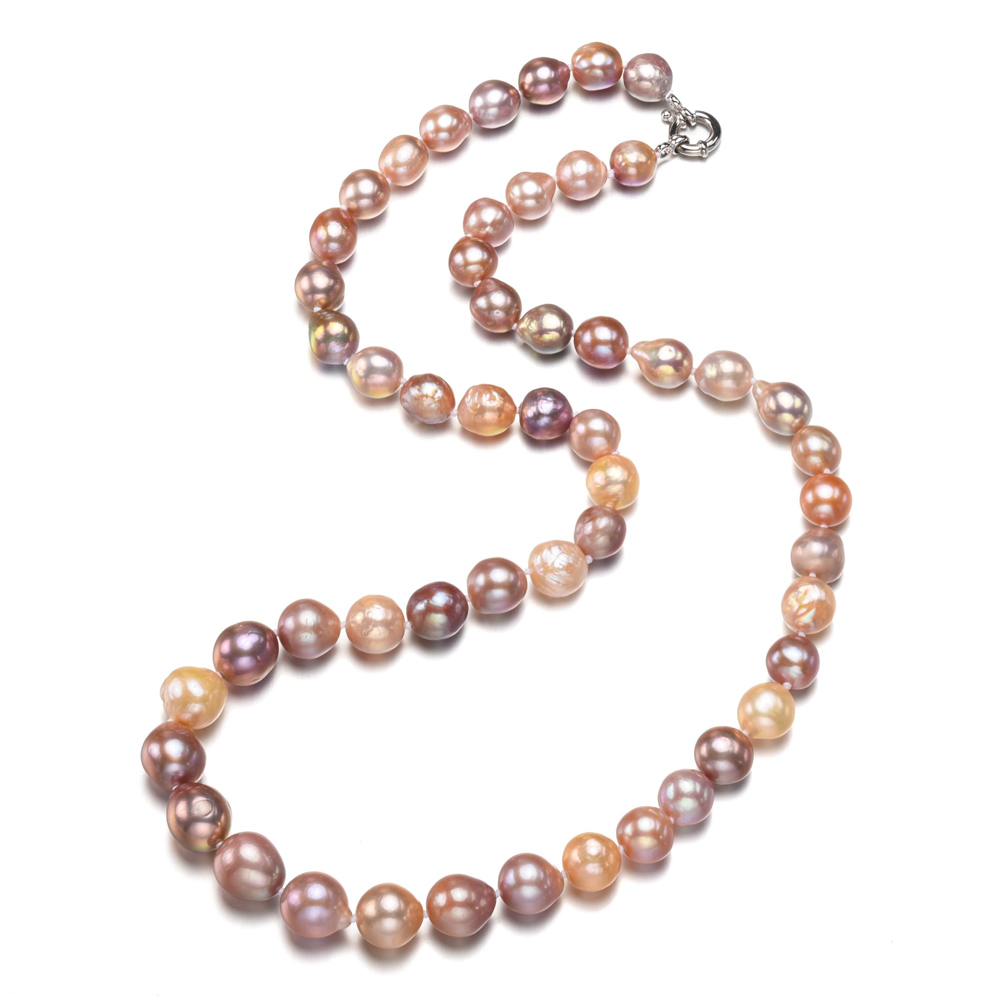 8-12mm mixed color metalic unique graduated bridal fresh water real knotted pearl necklace