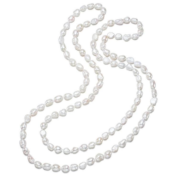 8mm 63 inches long endless white baroque cheap wholesale natural fresh water pearls necklace