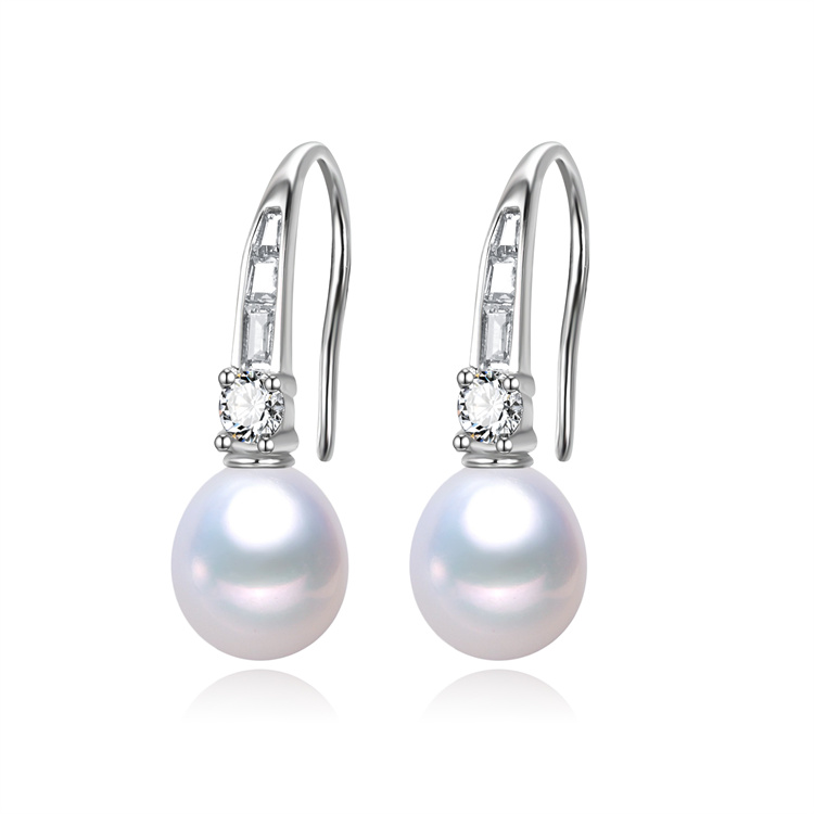 zircon 925 sterling silver hook real genuine freshwater pearl earrings for sale