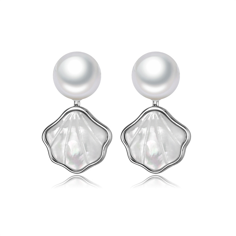 7mm button drop shape nice quality freshwater original pearl earrings