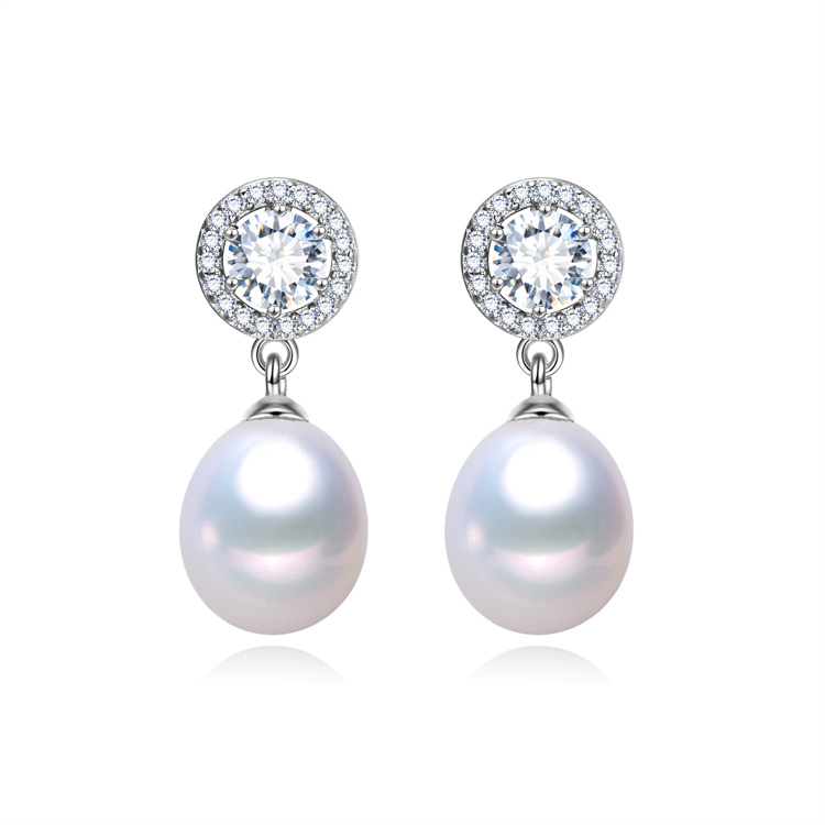 8mm drop shape natural real pearl earrings price with cz beads