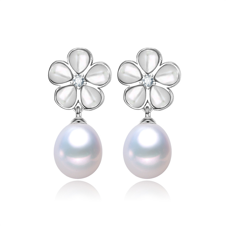 flower shape 8mm drop 2024 new real genuine beautiful pearl earrings